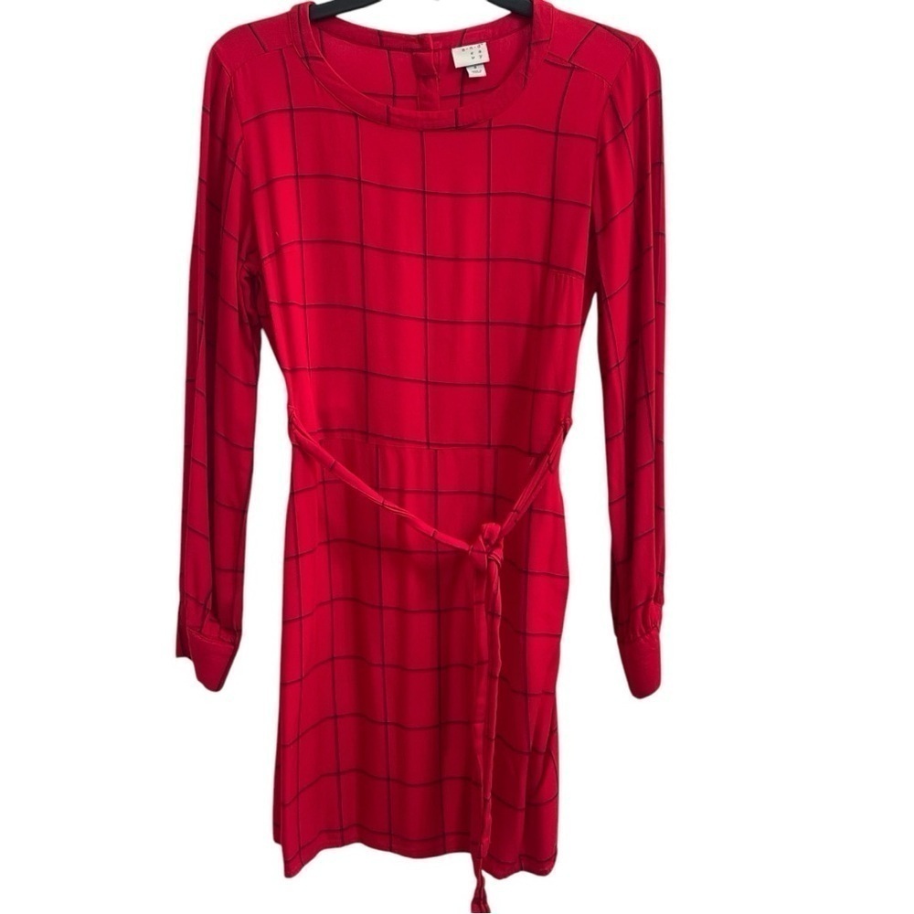 A New Day Red & Black Long-Sleeve Grid Print Dress with Pockets Size Women’s S